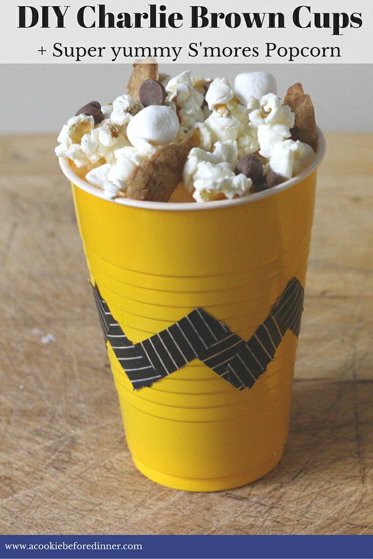 S'mores popcorn in a DIY Charlie Brown Cup