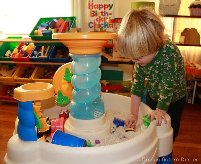 Water table indoors. Water table repurposed for winter. 