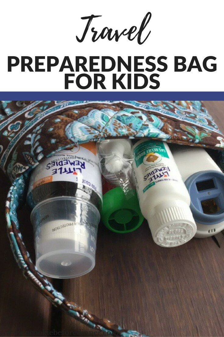 Are you traveling and worried about if your kids might become ill? Make a travel preparedness bag! 